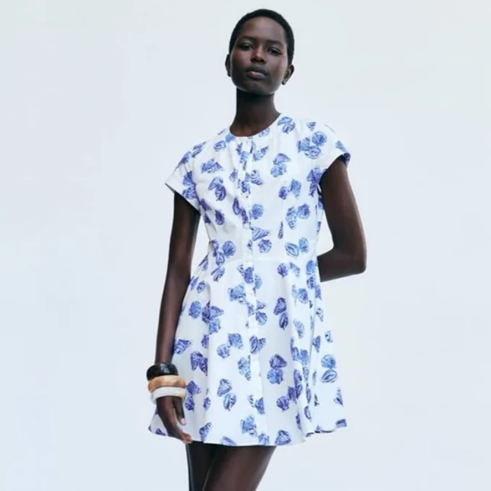 Zara Bloggers Fav limited Edition 100% Cotton Short Dress Printed Shells